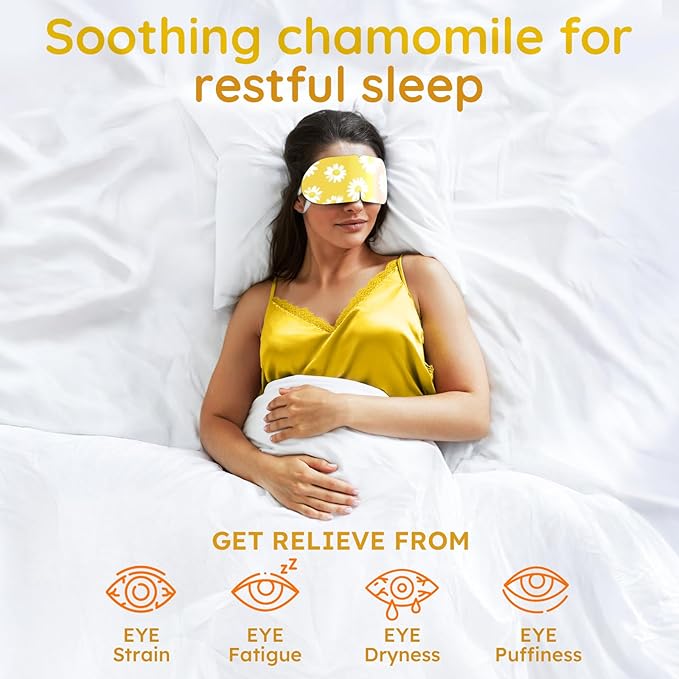 16 Pack Chamomile Steam Eye Mask for Dryness, Puffiness, Strain & Relaxation, Heated Eye Mask for Sleep & Travel, Self-Heating & Disposable Warm Compress, Travel Essentials, Relaxation Gifts for Women