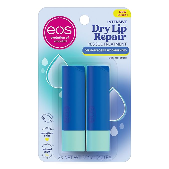 eos The Hero Lip Repair, 24HR Moisture for Severely Dry Lips, Natural Strawberry Extract, Hypoallergenic Moisturizing Lip Balm, 0.14 oz, 2-Pack