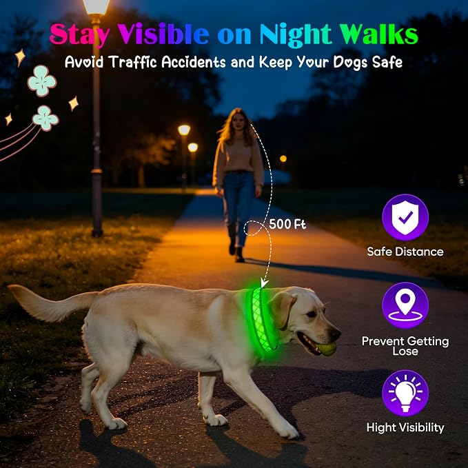 Light up Dog Collar Rechargable - Multicolor LED Dog Collar, 7 Colors Safety Dog Lights with Battery Indicator, Waterproof and Adjustable Argyle Print Glow Collar for Dogs (Festive Plaid, L)