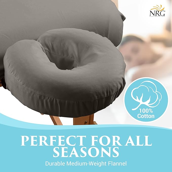NRG Deluxe Flannel Face Cradle Covers 100% Brushed Cotton Face Rest Covers - Protect Your Massage Table Face Cradle - Adds Warmth and Comfort - 13" x 13" x 6" - 200 Thread Count - Color Stone