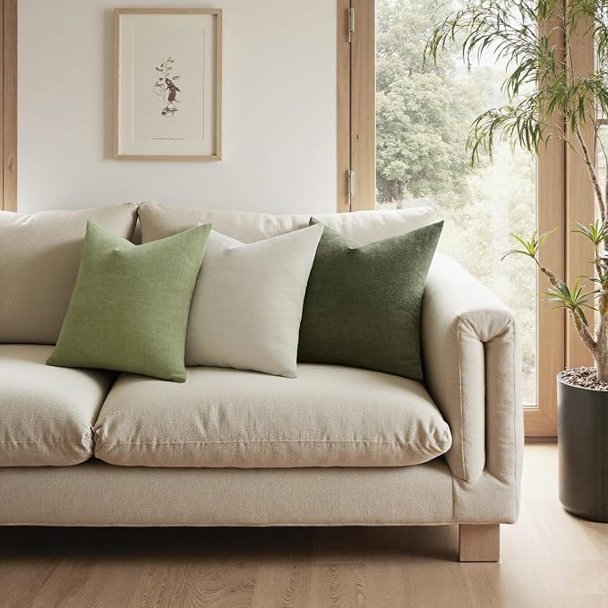 MIULEE Olive Green Chenille Couch Throw Pillow Covers, 18x18 | Set of 2, Soft Modern Farmhouse Style, Decorative Pillowcases for Sofa Living Room Bed, Home Decor