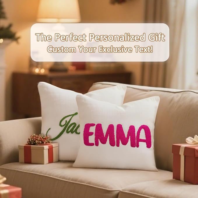 Personalized Embroidered Name Pillow，Custom Monogram Throw Accent Handmade Pillows Cover，Customizable Decorative Couch Bed Room Pillow Case Gifts for Kids Boy Girls 20x20