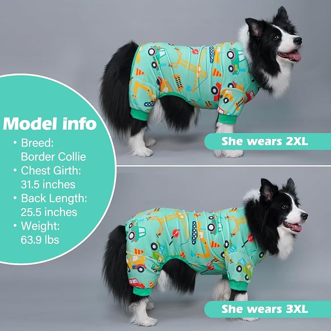 KYEESE Velvet Dog Pajamas for Large Dogs Soft Onesie Shirt, Vehicles | 4-Way Stretch, Lightweight & Breathable, Reduces Shedding, Gentle on Sensitive Skin, Recovery Support, Easy Potty Breaks