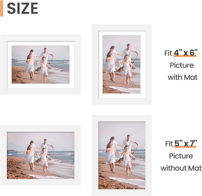 upsimples 5x7 Picture Frame Set of 10, Display Pictures 4x6 with Mat or 5x7 Without, Multi Photo Frames Collage for Wall or Tabletop Display, White | Fit 4x6 and 5 x 7 Photos, Wall or Tabletop Display, For Gallery Hallway Living Room, For Christmas Mot...