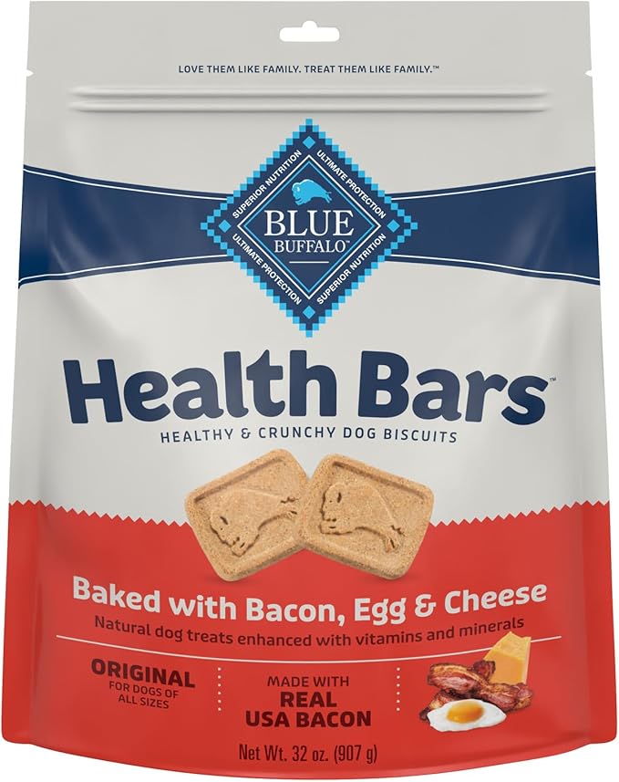 Blue Buffalo Health Bars Bacon Egg & Cheese Mini Dog Biscuits, 32 oz | Smaller Bite, Same Crunch, Oven-Baked, No Chicken By-Product, Corn, Wheat, or Soy