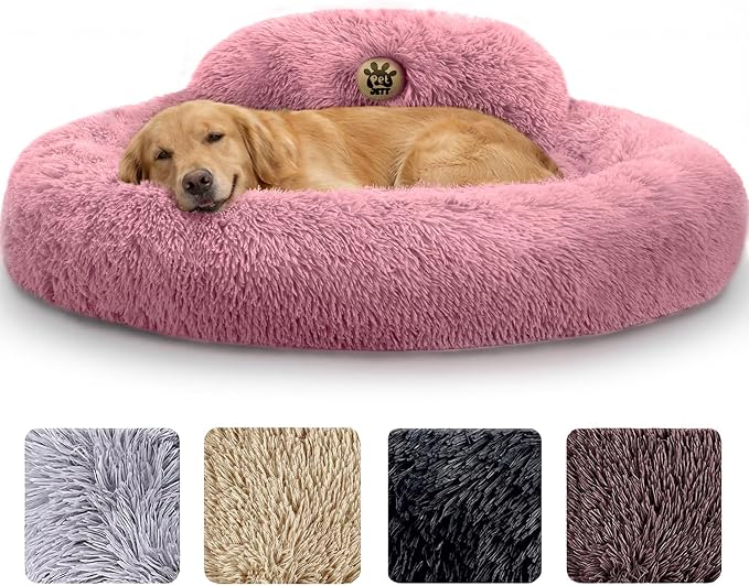 PetJett XL Dog Beds for Large Sized Dog - 45'' Extra Large Dog Bed, Anti-Slip & Washable Super Soft Round Donut Bed, Fluffy Faux Fur Anti-Anxiety Premium Comfort Pet Bed, Fits Dogs up to 120 lbs