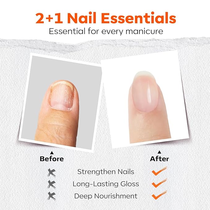 modelones Clear Nail Polish 3-in-1 Top Coat and Base Coat, Nail Strengthener, 15 Ml Quick Dry Long Lasting Shine Chip Fade Resistant Nails Protect Care Gifts for Women