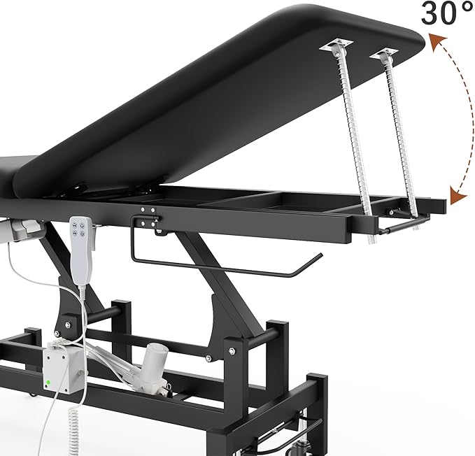 Professional Electric Massage Table, 2 Motors Hydraulic Electric Lift Adjustable Waist and Height Lifting Functions for Treatment/Physical Therapy/Spinal Massage/Facial Spa/Waxing/Tattooing - Black