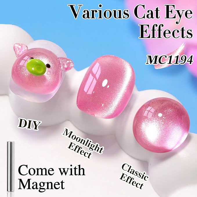 Double Rhythm 15ML Jelly Glass Cat Eye Gel Polish with Magnet Holographic Glitter Shimmer Translucent Sheer Color Salon Soak Off Magnetic Nail at Home (Mermaid Pink Violet-MC1194)
