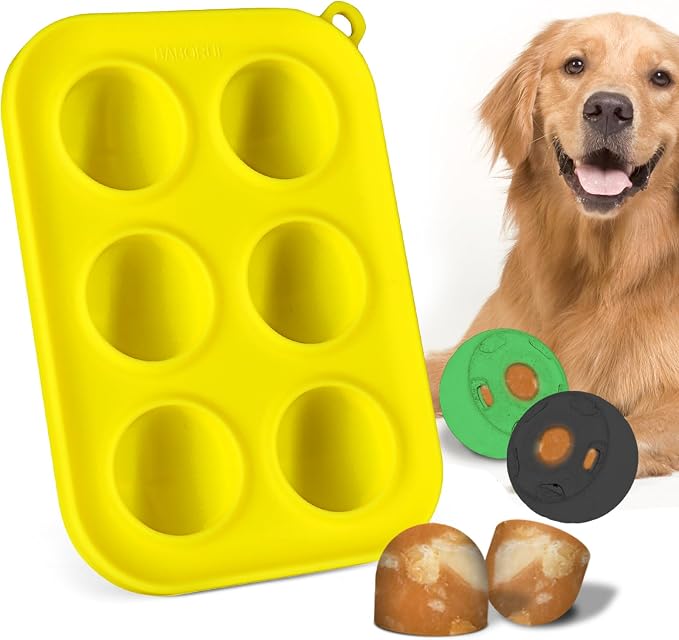 BABORUI 6 Cavities Dog Treat Molds for Woof Pupsicle Small 10-25lbs, Reusable Frozen Dog Treat Molds Silicone for Making Mix Refills Pops Ice Popsicle Treats (S)