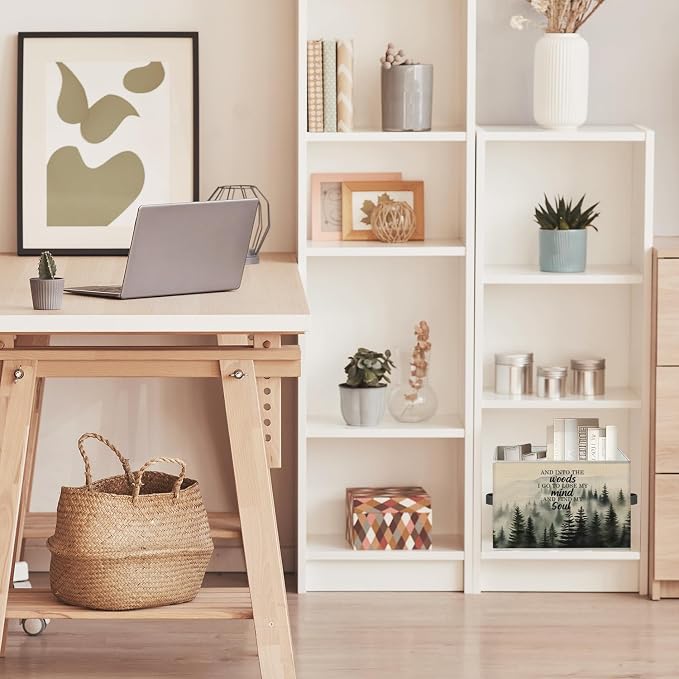 Foggy Misty Nature Forest Storage Bin Box with Handles, and into the Woods I Go to Lose My Mind Find My Soul Foldable Organizer Basket Toybox for Bedroom Bathroom Clothes Toys Books