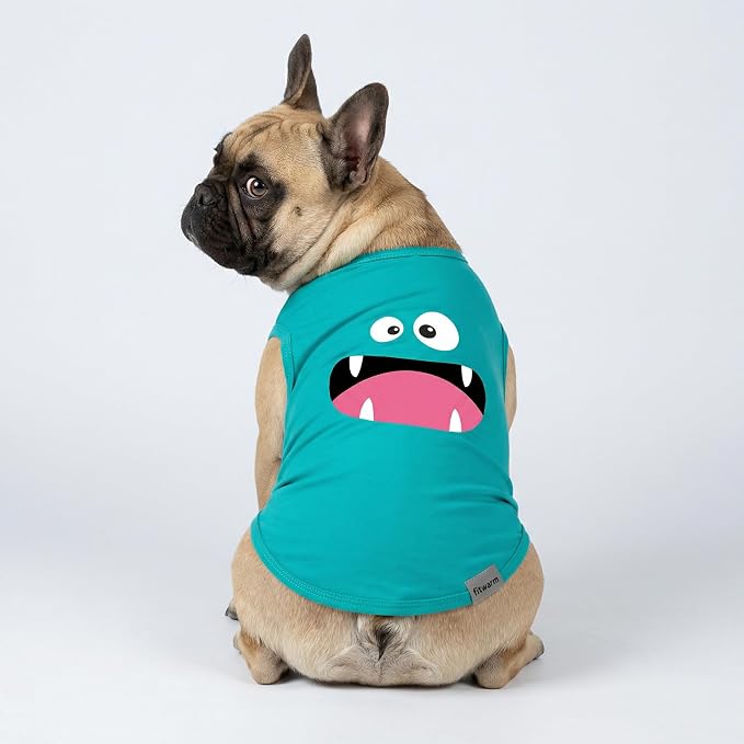 Fitwarm 3 Pack Monster Dog Shirt, Lightweight Funny Dog Tshirt, Summer Clothes for Small Dogs Boy Girl, Pet Outfit, Orange, Green, Teal, XL