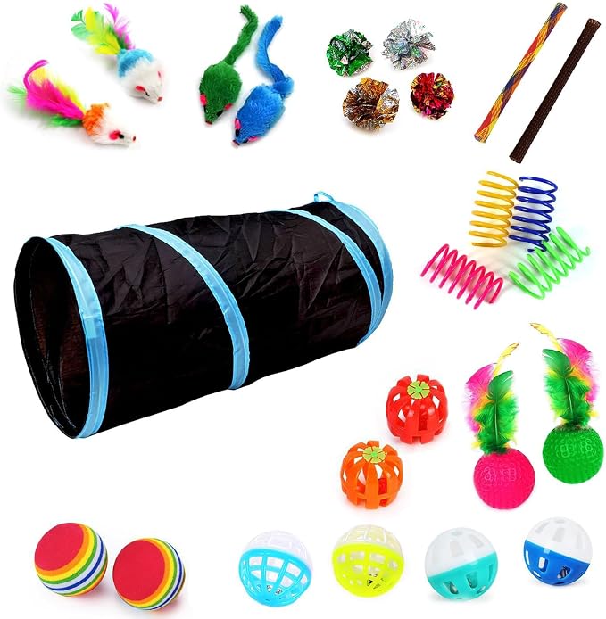 iCAGY 25 Pcs Cat Toys Set, Cat Tunnel Toy for Indoor Cats, Kittens