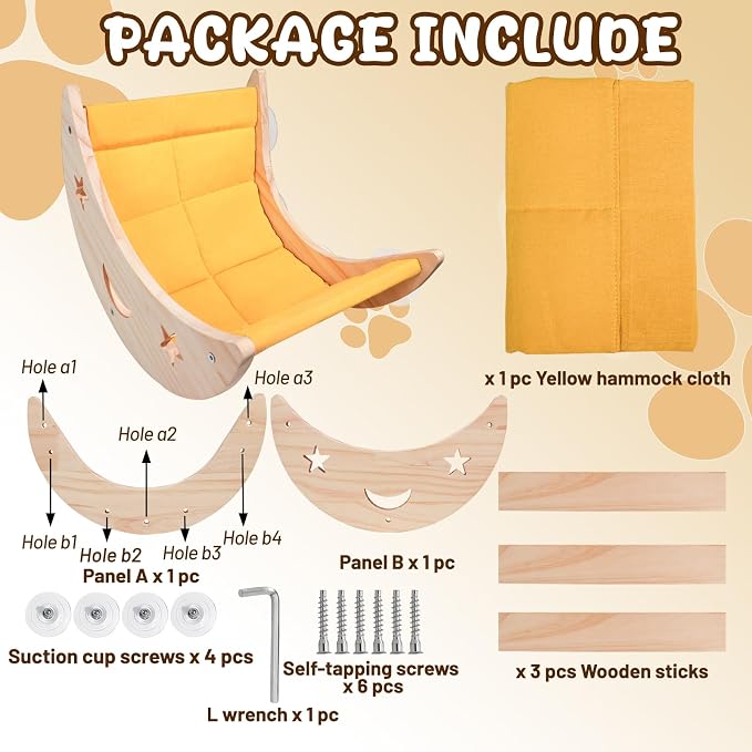 Cat Hammock Moon Bed Window Mounted Hammock Strong Suction Cup Shelves and Perches Solid Wood Furniture Platforms Beds Hanging for Cats and Kitty Easy Installation Single Moon