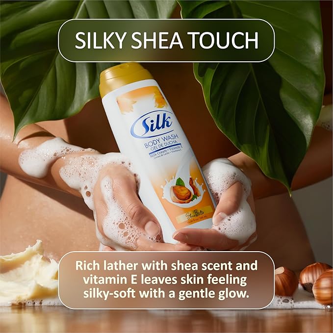 SILK Moisturizing Body Wash for Woman & Man - Daily Hydrating Shower Gel and Foaming Cleanser with Vitamin E and Glycerin, Rich Lather for Dry Skin Care, Shea Butter Scent, 16.9 Fl Oz