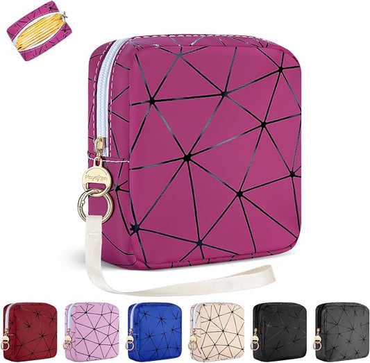Period Bag for Teen Girls, PU Leather Sanitary Napkin Storage Bag, Menstrual Pad Bag Period Pouches Tampon Holder for Purse (Rose Red)