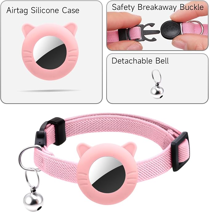 2 Pack Airtag Cat Collar Breakaway Bell Adjustable Nylon Safety