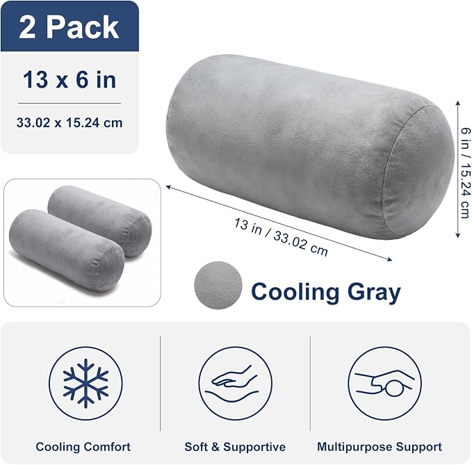 Fuutreo 2 Pcs Round Cylinder Bolster Pillow Roll Cooling Cervical Neck Roll Pillow Short Body Support for Head Neck Back Legs and Yoga Sofa Bed Travel Lounge and Home Decor 13 x 6 Inch