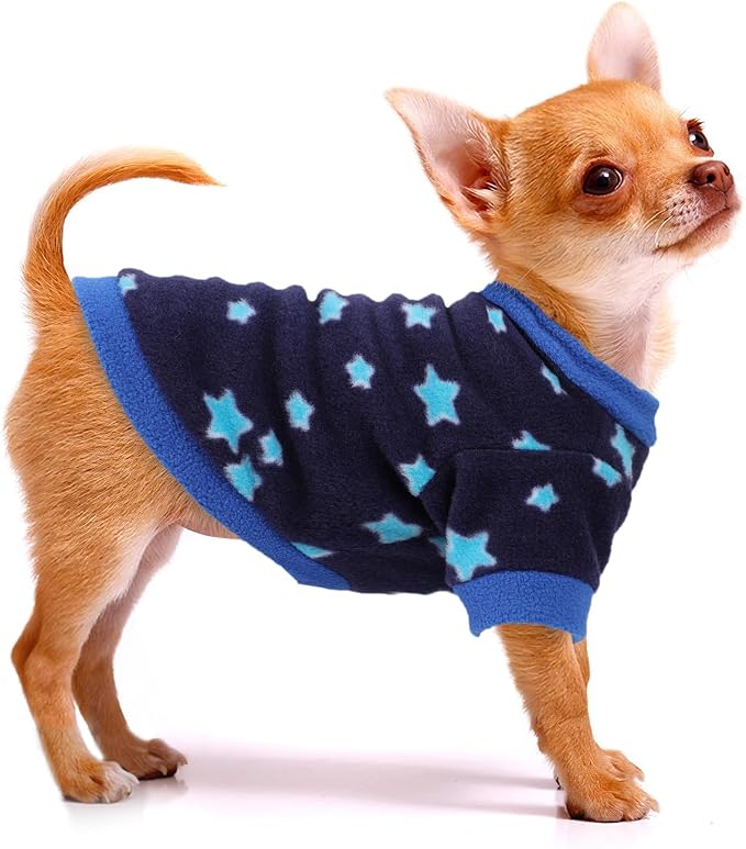 2 Pieces Dog Sweaters for Small Dogs Fleece Dog Clothes Soft Warm Puppy Sweater Doggie Coat for Winter Pet Cloting for Chihuahua Yorkie (Stars, Dinosaurs, Large)