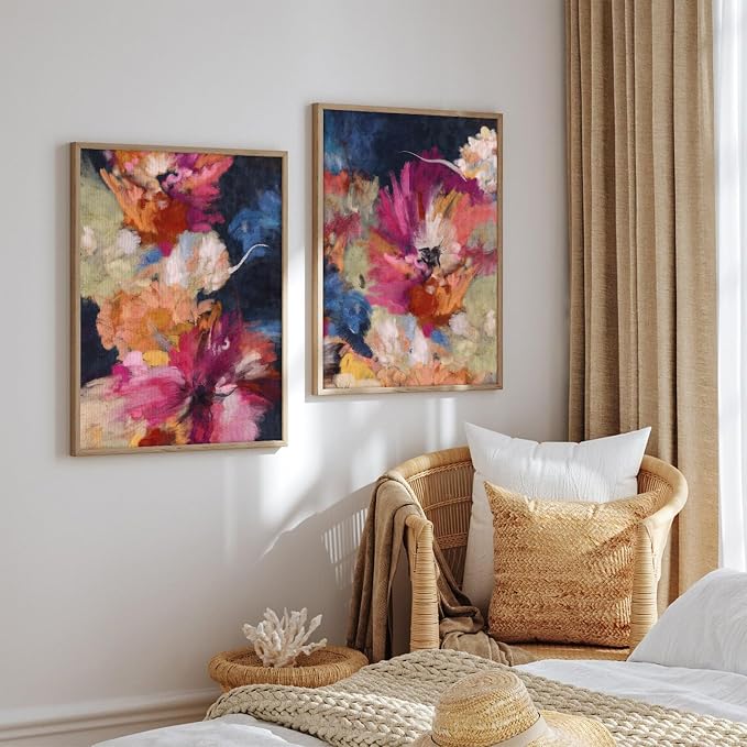 Colorful Abstract Wall Art Decor Modern Flower Canvas Wall Art Abstract Flower Pictures Painting Modern Colorful Artwork Posters Abstract Prints for Living Room Bedroom 24x36 Inch Unframed Set of 2