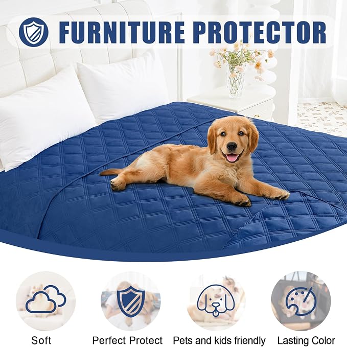 Smiry Waterproof Dog Bed Cover, Reversible Pet Blanket for Sofa Couch | Soft Washable Dog Blanket, Leakproof Couch Cover for Dogs Cats & Furniture Protection, 52x82, Navy/Navy