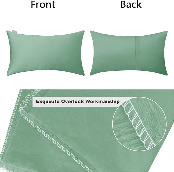 Thmyo 4-Pack 100% Cotton Lumbar Comfortable Solid Decorative Throw Pillow Case, Rectangle Cushion Cover Pillowcase Sublimation Blank Pillow Covers DIY Throw Pillowcase(12x20inch/30x50cm, Mist Green)