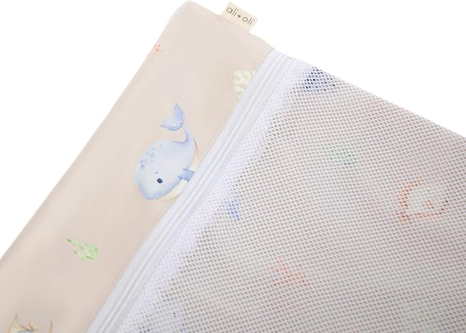 Ali+Oli Water Resistant Dual-Compartment Wet-Dry Bag for Travel, Hook to Stroller, Daycare, Diapers, Diaper Bag, Clutch Bag,15x12 inches (Undersea)