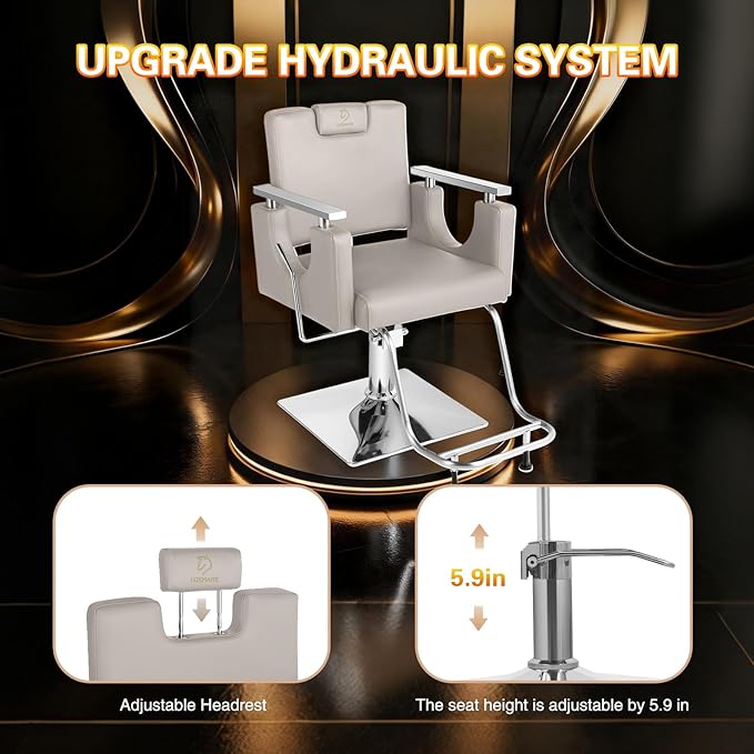 Heavy Duty Barber Chair, 360° Swivel Reclining Salon Chair for Hair Stylist, Height Adjustable Hydraulic Hairdressing Chair with Footrest for Barber Shop, Beauty Salon, Hairdressers