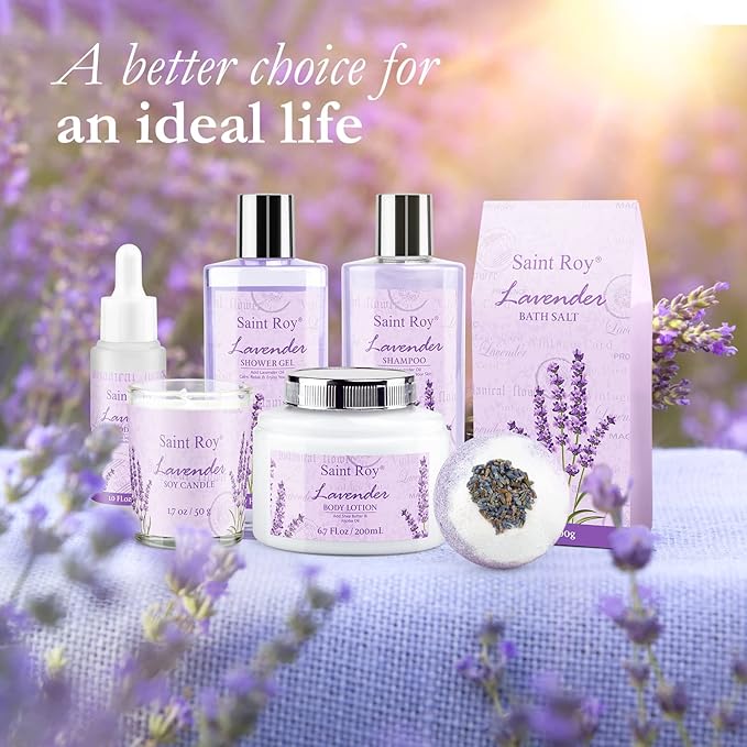 Mothers Day Gifts for Women, Lavender Bath and Body Gift Basket, Spa Kit for Women, Self-Care Relaxation Set, Home Spa Gift Basket, Birthday, Christmas, Bath Spa Kit Woman gift, Anniversary