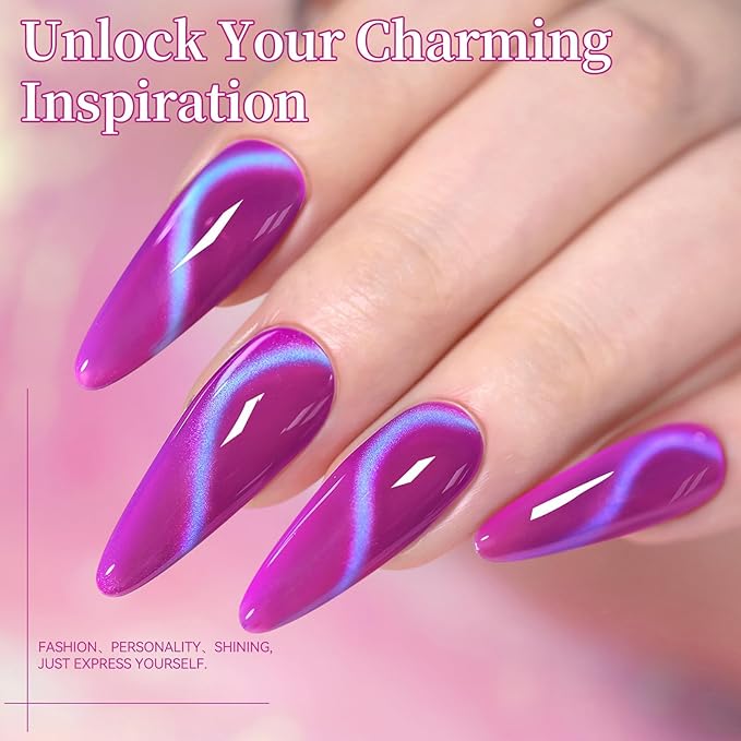 Born Pretty Spring Summer Cat Magnetic Eye Gel Polish,2026 Fruit Dark Purple Holographic Glitter Shimmer Translucent Sheer Magnetic Gel Polish with Blue Powder