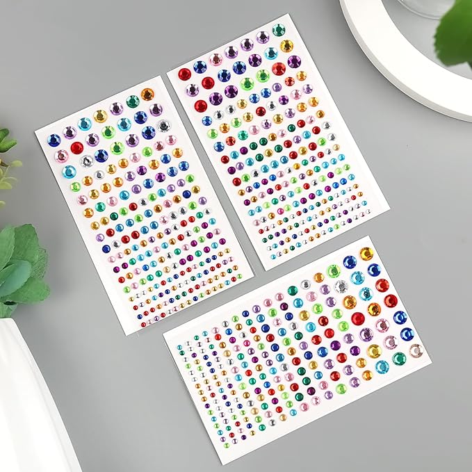 591pcs Face Gems Hair Gems Pearls, Self-Adhesive Face Jewels Eye Rhinestones 3/4/5/6/8 mm Face Gem Stick on, Halloween Makeup Gems Rave Accessories for Face Eyes Body Makeup (05.Color)