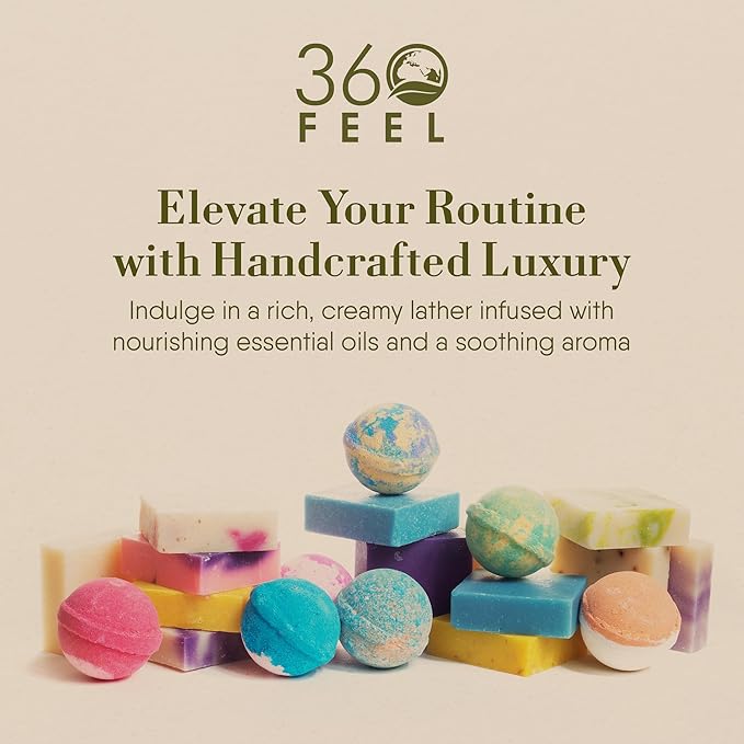 360Feel Bay Rum Bar Soap - Made in the USA - Castile Handmade, All-Natural, Cold-Processed - Bay Rum Essential Oil - Moisturizing with a Spicy Scent - Calm - Rich, Creamy Lather - (5oz)