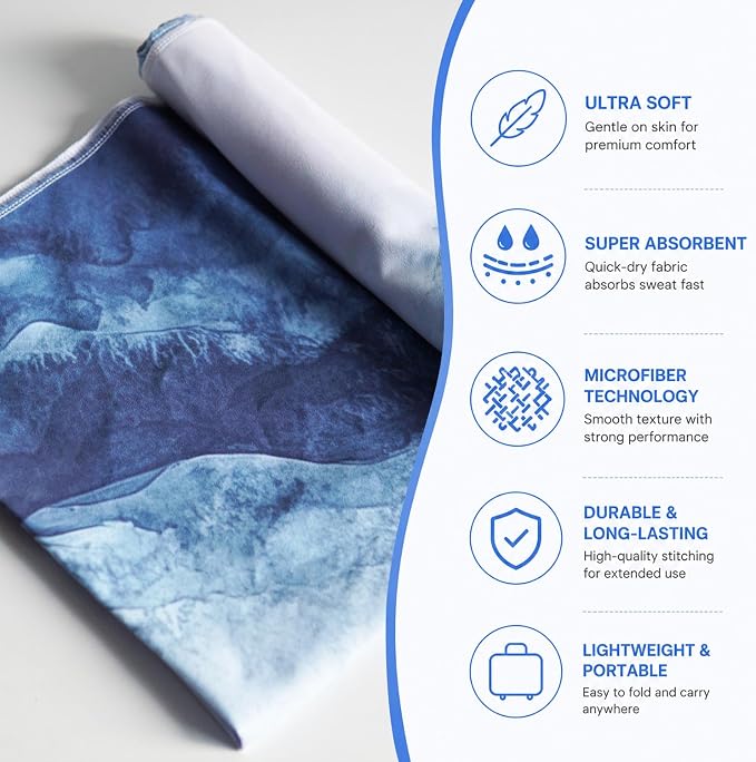 Yoga Mat Towel, Hot Yoga Non Slip with 4 Corner Pockets, 74 x 26 in | Soft Absorbent Microfiber With Four Corner Pockets, Fits Over Yoga Mats For Hot Yoga, Pilates, Gym, And Travel