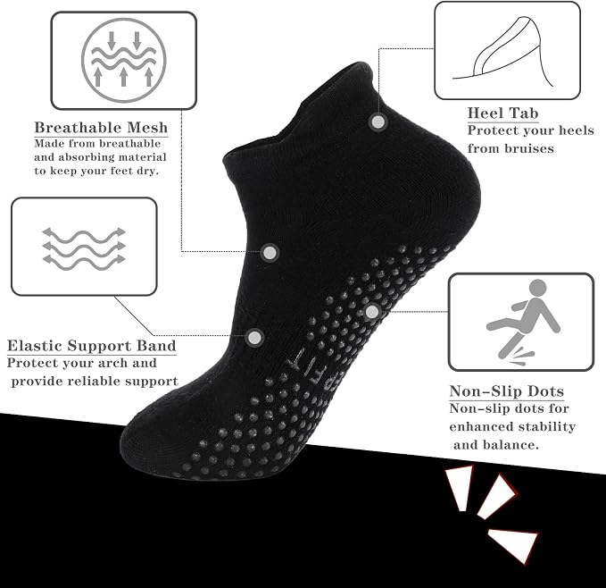 loudashuaiqi Grip Pilates Socks Non Slip Athletic Yoga Socks with Grips for Women Grippy socks for Hospital Workout Barre