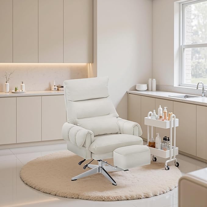 BarberPub Beauty Salon Chair with Lumbar Support, Adjustable Height, Swivel Reclining Esthetician Chair for Facial, Massage, Eyelash Extension, Tattoo 8105/8129 (Modern-X-Shaped Base, Fabric)