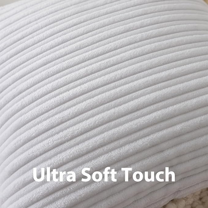 UGASA 14x24 Inch Pillow Cover Pack of 1 Soft Boho Stripe Corduroy Long Rectangular Lumbar Cushion Cover Farmhouse Decorative Throw Pillowcase for Bed, Couch, Sofa, Bedroom, Living Room, Pure White
