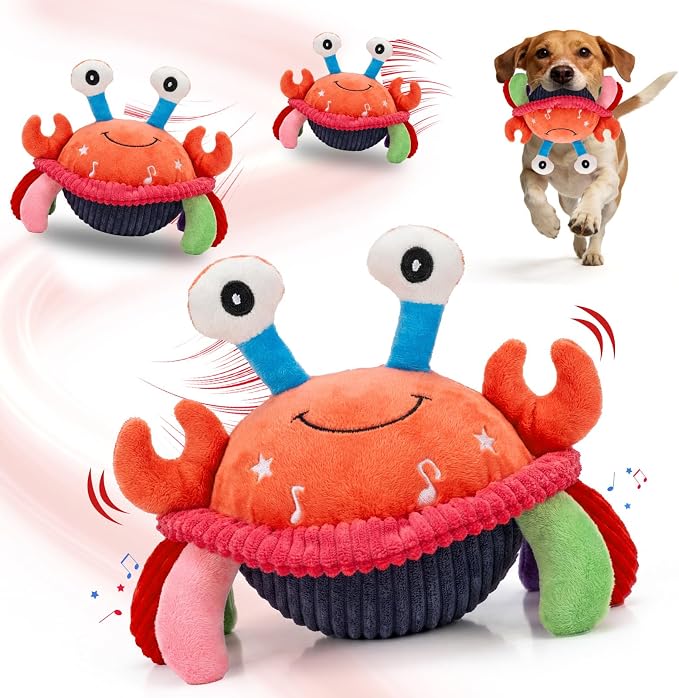 Mity rain Interactive Dog Toys with Thicken Plush, Moving Dog Toy | with Recording Mode Shaking & Singing Mode Bouncing, Funny Ball Jumping to Keep Them Busy & Chase, Rechargeable (Crab)