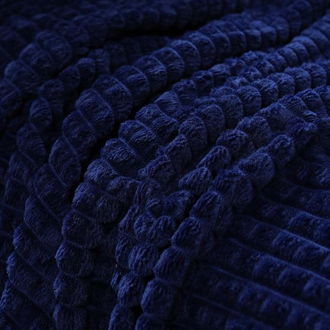 Puncuntex Fleece Throw Blanket Navy Blue 50"×60" with Square Grid Design | Super Soft Plush Cozy Flannel Throw Blanket Luxury for Couch Sofa Chair