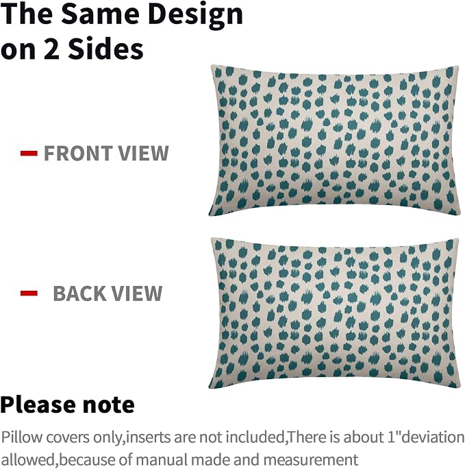 Teal Cream Pillow Covers 12x20 Set of 2 Boho Design Polka Dot Throw Pillows Modern Brush Strokes Print Decorative Outdoor Pillowcase Lumbar Cushion Cover Linen Pillow Case for Home Sofa Couch Bed