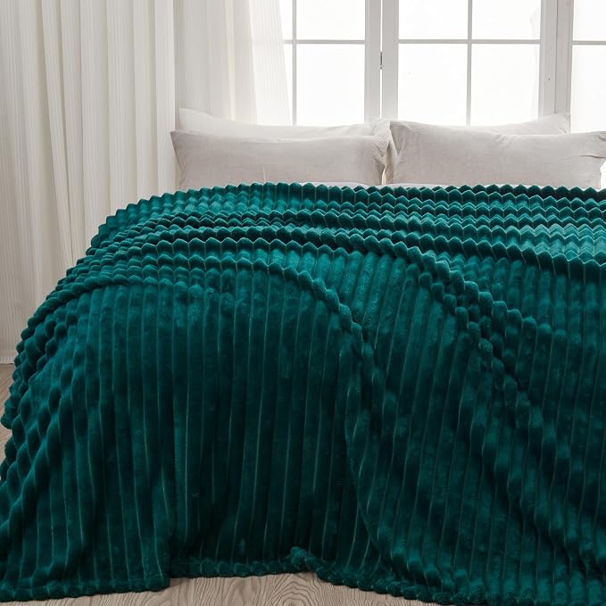 NEWCOSPLAY Fleece Ribbed Cozy Queen Blanket for Couch, Dark Teal, 90"x90" | Premium Silky Flannel Blanket, Soft Lightweight Fluffy Throw Blanket for Bed Sofa Decor, Gift for All Season Use