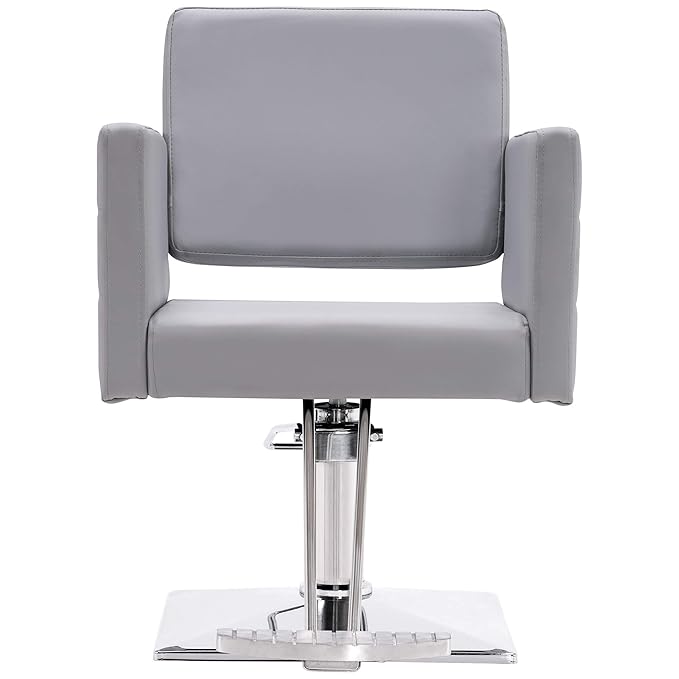 BarberPub Salon Chair for Hair Stylist, Hydraulic Stylist Chair, Adjustable Height, PVC Leather, 360 Degrees Swivel, Barbershop, Home Salon, Adult 8821 (Grey)