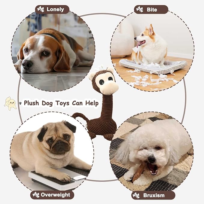 Squeaky Plush Dog Toys, Cute Animal Pet Toy for Small Dogs, Monkey