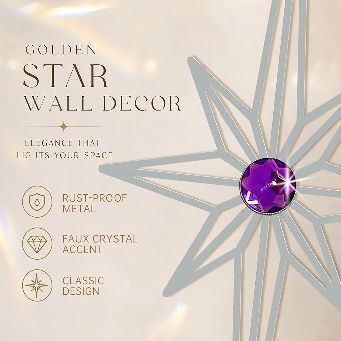 sxnzequnze 4 Pcs Star Wall Art for Home Decor Living Room Bedroom Office Metal 3D,Bling,with Hanging Hook Starburst Midcentury Sculpture Retro Gallery Accent Celestial -Silver 16.5in/9.4in