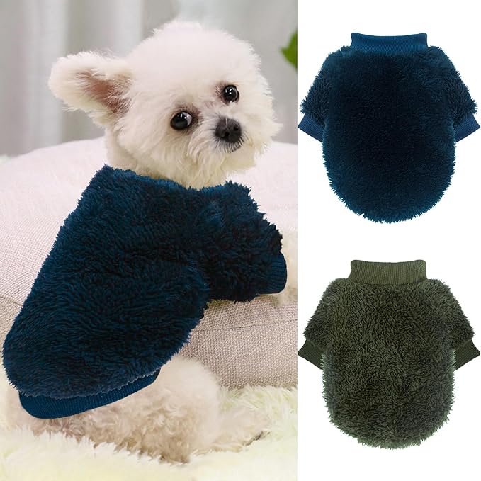 2 Pieces Dog Sweaters for Medium Dogs Winter Warm Puppy Clothes Fleece Chihuahua Sweater Cute Small Dog Clothing for Boys Male Cat Clothes, Blue, Dark Green, Large