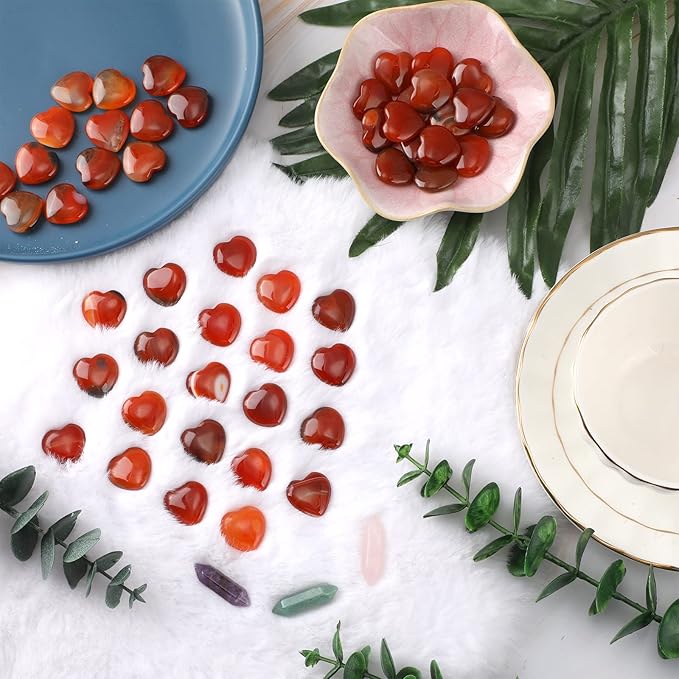 Gerrii 50 Pcs Heart Healing Stone Bulk Quartz Heart Inspirational Stones Gift for Women Love Pocket Polished Natural Energy Balancing Meditation 0.8 Inch(Red Carnelian Agate)