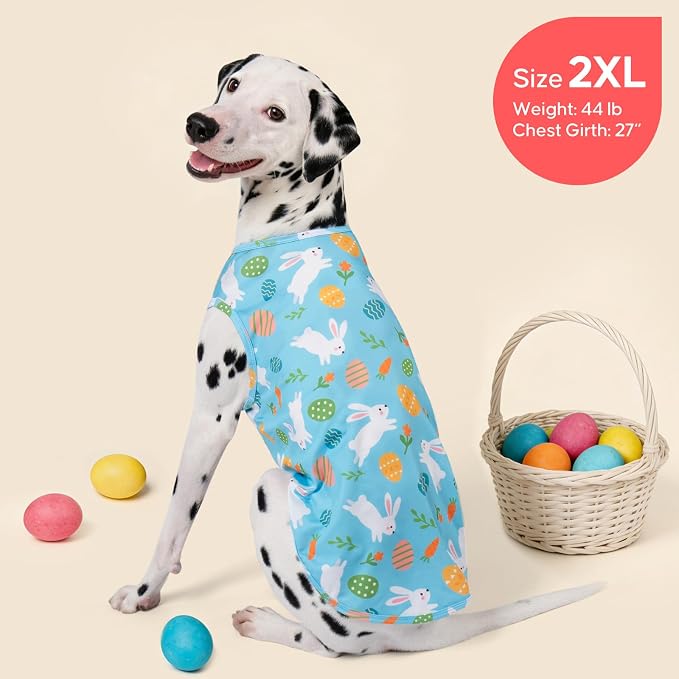KYEESE 2Pack Easter Dog Shirt, Breathable Tank Top Sleeveless Dog T Shirts for Medium Large Dogs Boy Girl, Lightweight Dogs Clothes Pet Outfit for Holiday, Blue+Bunny, 2XL