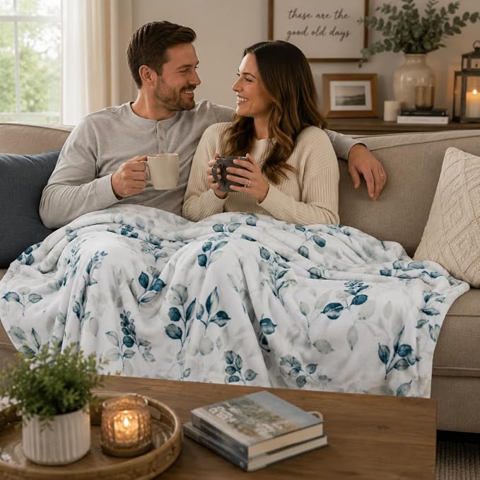 Throw Blanket: Velvelty Soft, Durable Fleece Accent for Bed or Couch (Teal and Gray Berries, 50 x 70 inches)