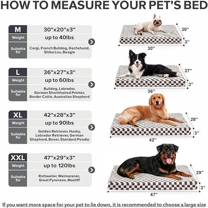 JOEJOY Dog Bed for Large Dogs, XLarge Orthopedic Dog Bed with Removable Washable Cover, Cute Modern Plush & Memory Egg Crate Foam Dog Bed, 42 x 28 inch, Cofffee