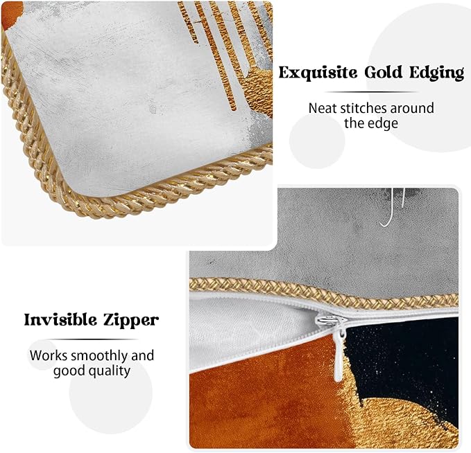 Retro Burnt Orange Gold Velvet Pillow Covers 16x16 Inch Abstract Rust Gray Black Throw Pillows For Couch Cushion Covers Pillowcase Rustic Farmhouse Pillow Cases for Sofa Bed Living Room Outdoor