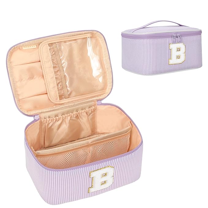 OCHEAL Makeup Bag Valentines Day Gifts for Women, Monogram Cosmetic Bag Purple Travel Makeup Case Beauty Toiletry Bag Organizer Personalized Gifts for Girls Bridesmaid, Sister, Wife, Friends Initial B